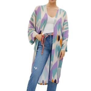 Anthropologie Bel Kazan OS Colorful Artisan Print Layering Open Kimono Duster